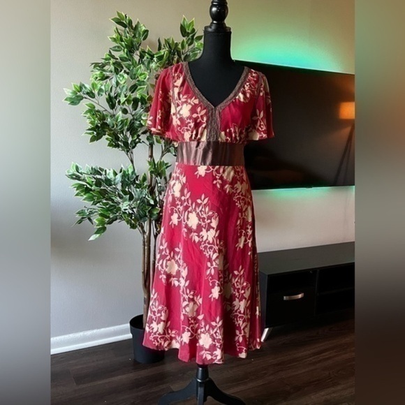 Anthropologie | Maeve Floral 100% Silk Dress Sz 8 - Picture 1 of 7
